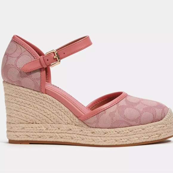 NIB - COACH Raine Espadrille In Signature Jacquard Sandal - size 5 US Pink - Picture 5 of 16